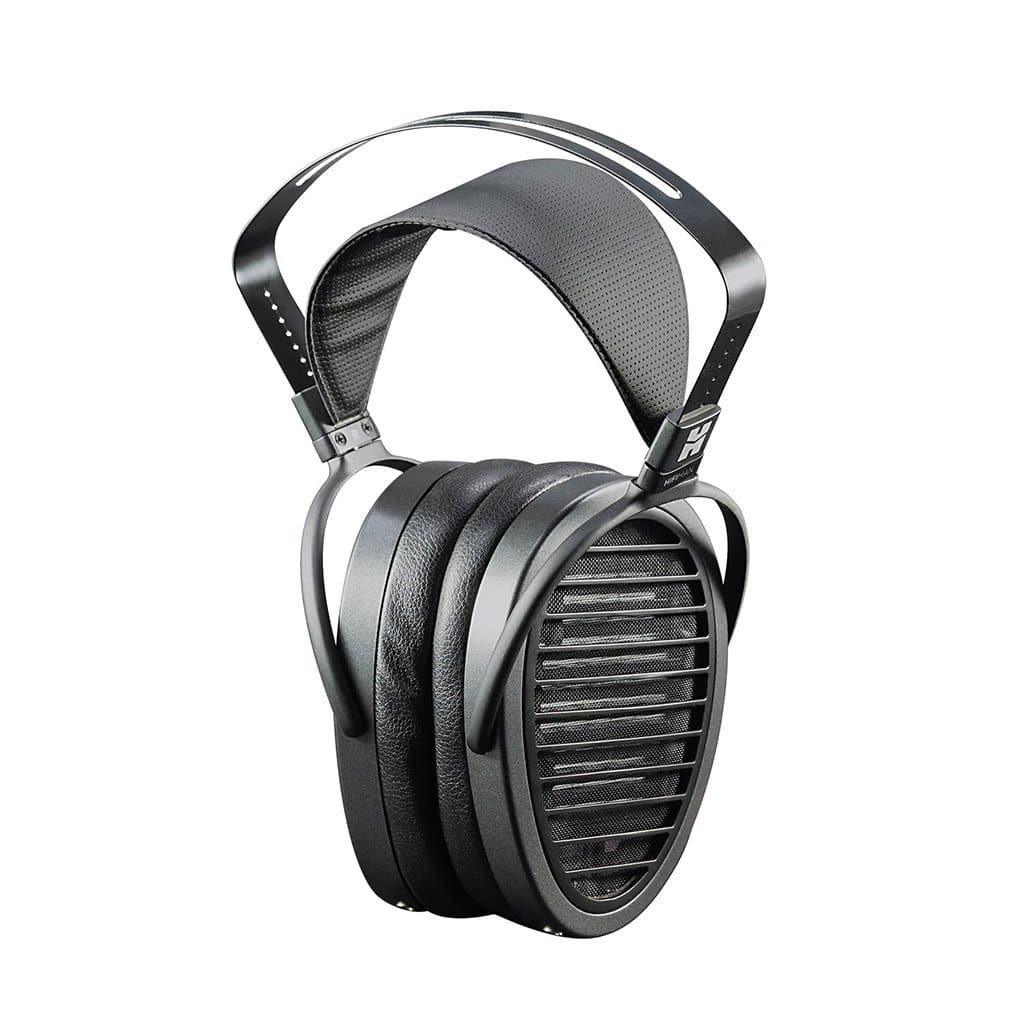 The Hifiman Arya Headphones | Stealth Magnets Edition are large, over-ear black planar magnetic headphones with a wide padded headband and rectangular ear cups featuring horizontal grille designs, delivering an expansive soundstage.