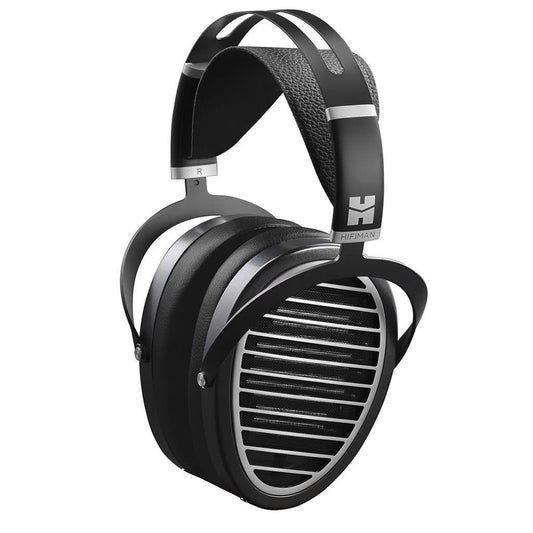 The Hifiman Ananda Stealth Magnets - Open Box headphones feature a wide padded headband, large oval ear cups with horizontal grilles, and display the Hifiman logo on the band—designed for impressive audio detail.
