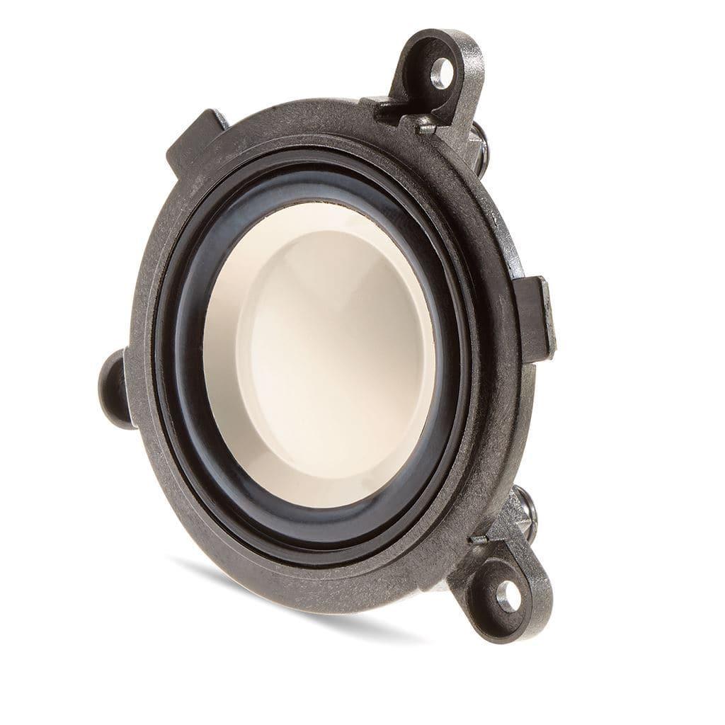 A circular black and silver audio component with three mounting brackets, displayed on a white background—perfectly complements the Focal Clear Mg Headphones by Focal for superior sound quality.